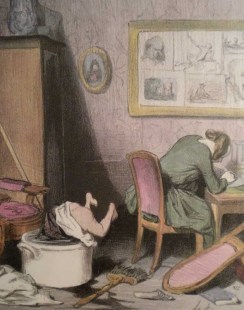 Texte accompagnant l'image : "La mère est dans le feu de la composition, l'enfant est dans l'eau de la baignoire !'"